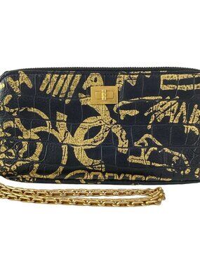 CHANEL 2.55 A70953 Black Gold Leather Other Style Wallet gold hardware
